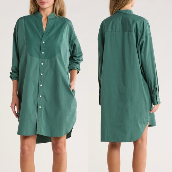 Frank & Eileen Green Tori Oversized Surplice Tuxedo Neck Button-Up Shirt Dress L - Picture 1 of 10